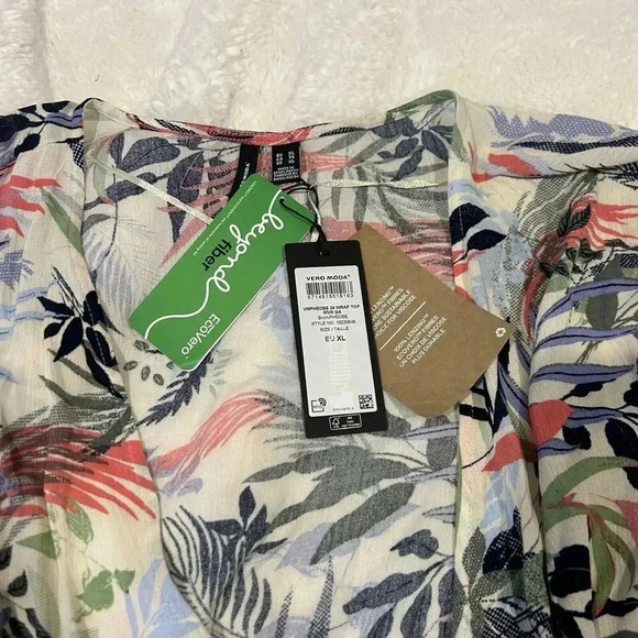 Vero Moda Womens Pink Floral Print V-Neck Wrap Top Size XL - Picture 3 of 4
